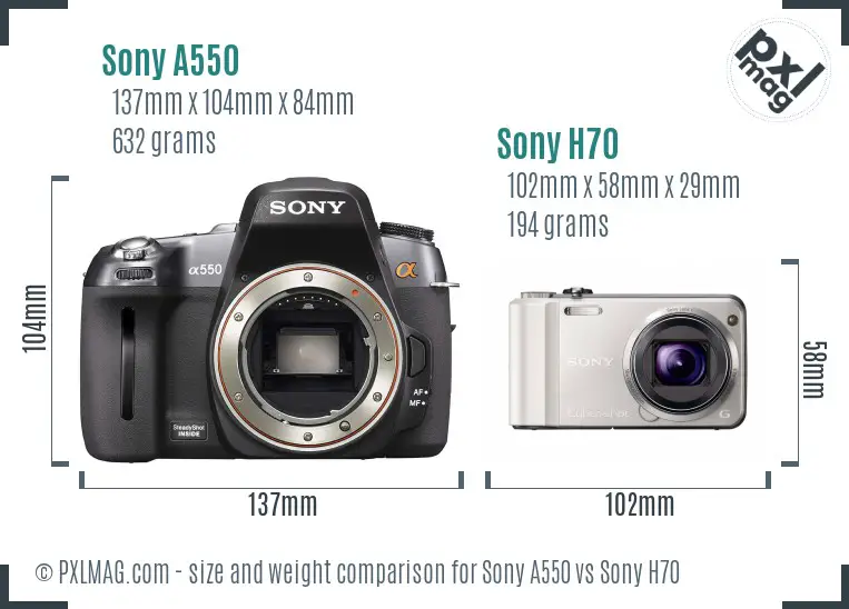 Sony A550 vs Sony H70 size comparison