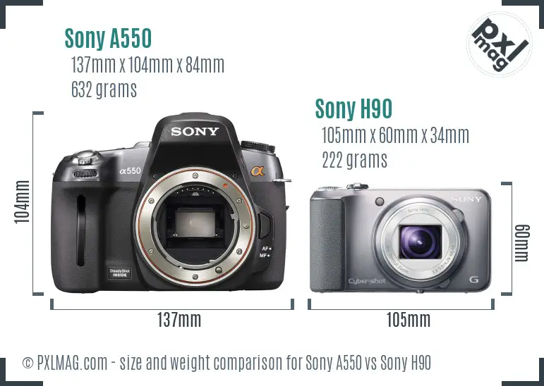 Sony A550 vs Sony H90 size comparison