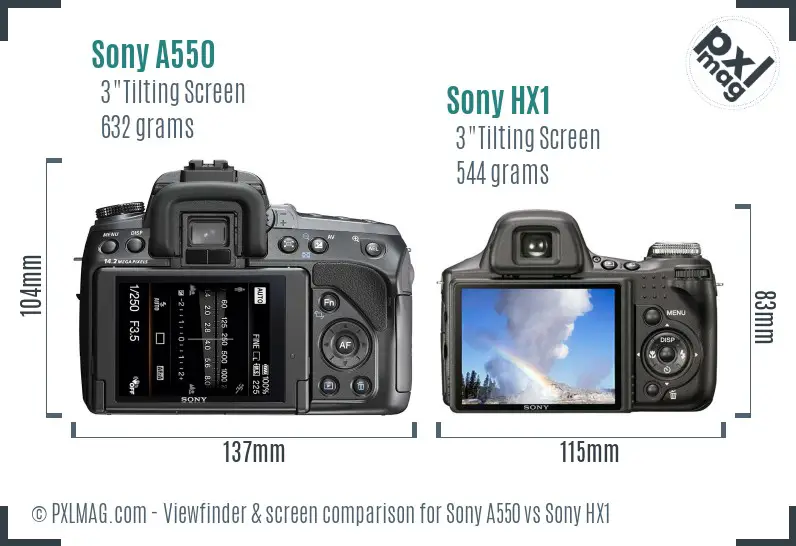 Sony A550 vs Sony HX1 Screen and Viewfinder comparison