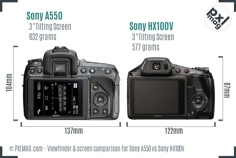 Sony A550 vs Sony HX100V Screen and Viewfinder comparison