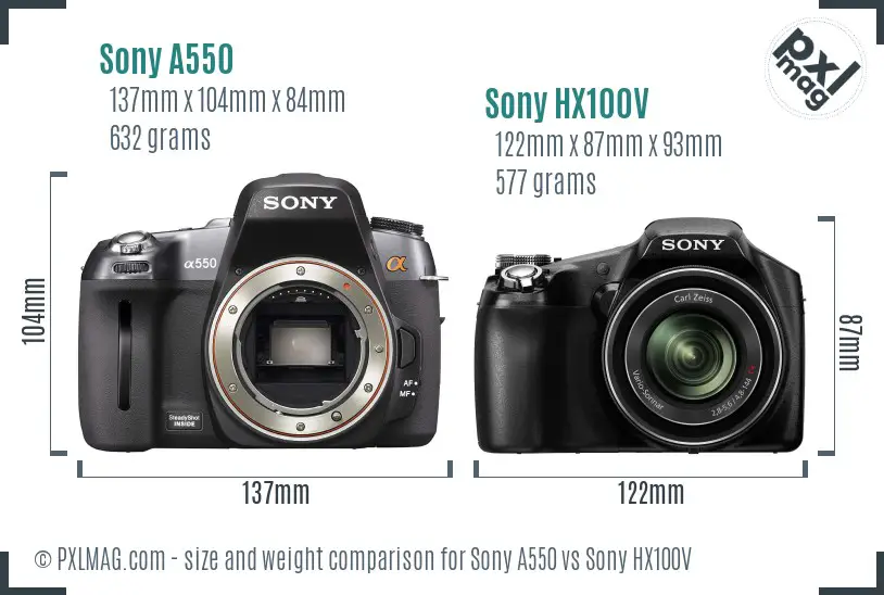 Sony A550 vs Sony HX100V size comparison