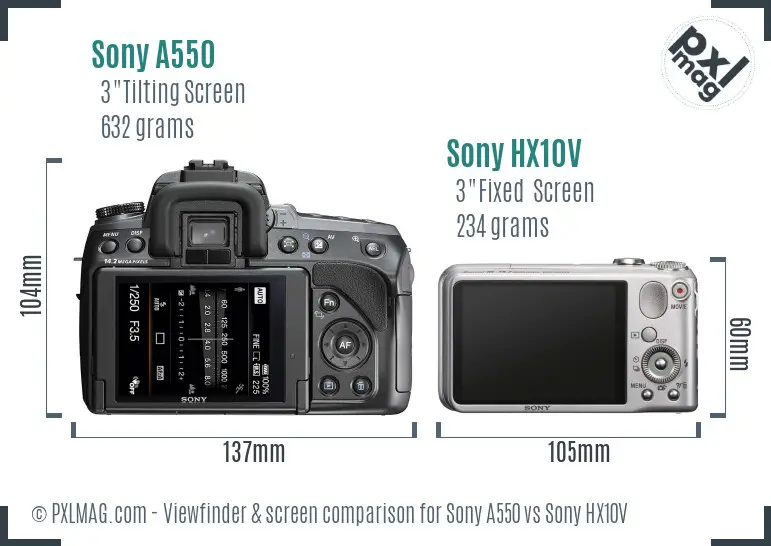 Sony A550 vs Sony HX10V Screen and Viewfinder comparison