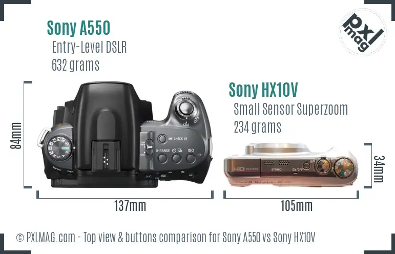Sony A550 vs Sony HX10V top view buttons comparison