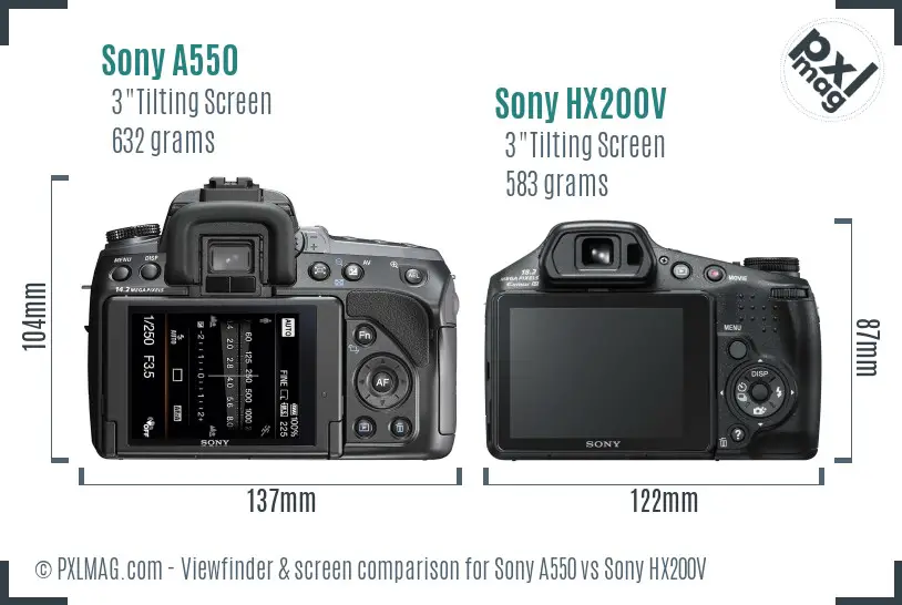 Sony A550 vs Sony HX200V Screen and Viewfinder comparison
