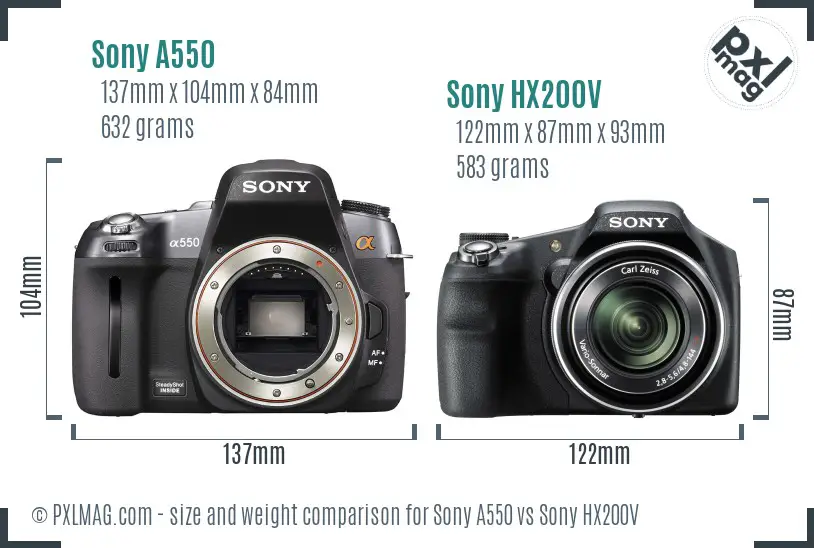 Sony A550 vs Sony HX200V size comparison
