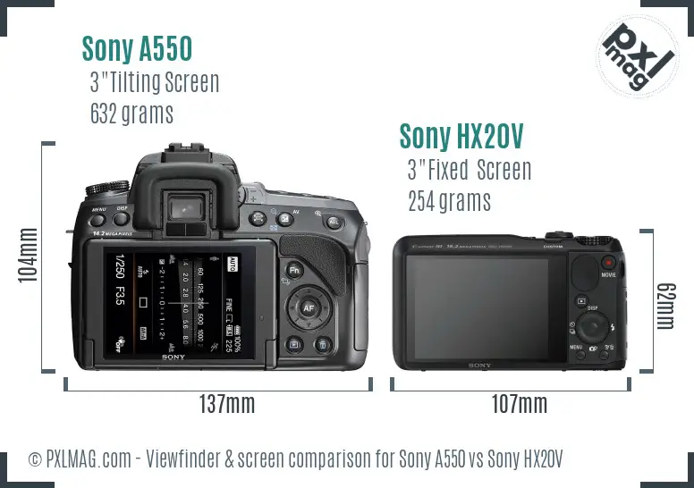 Sony A550 vs Sony HX20V Screen and Viewfinder comparison