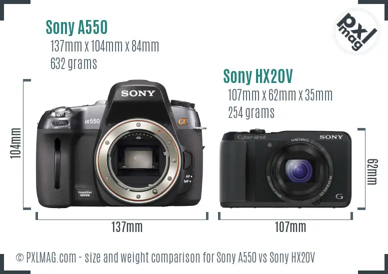 Sony A550 vs Sony HX20V size comparison