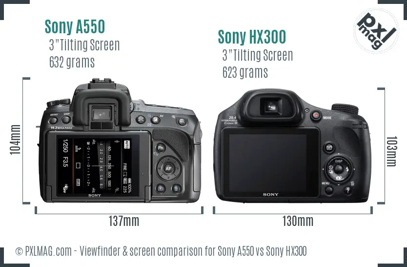 Sony A550 vs Sony HX300 Screen and Viewfinder comparison