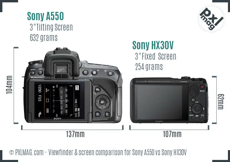 Sony A550 vs Sony HX30V Screen and Viewfinder comparison