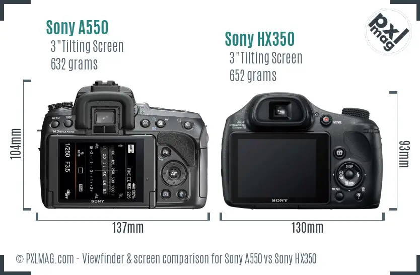 Sony A550 vs Sony HX350 Screen and Viewfinder comparison