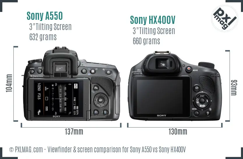 Sony A550 vs Sony HX400V Screen and Viewfinder comparison