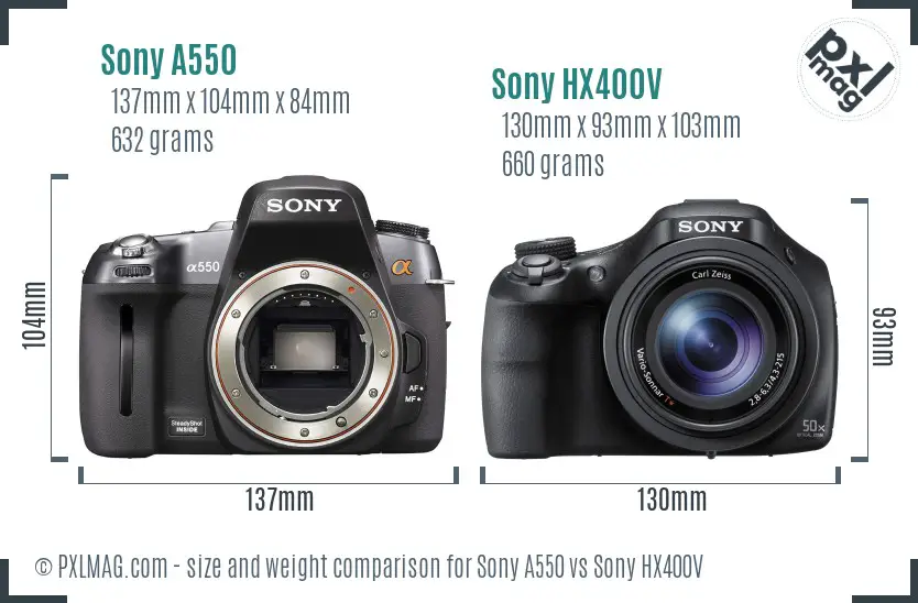 Sony A550 vs Sony HX400V size comparison