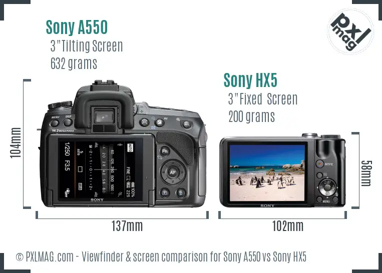 Sony A550 vs Sony HX5 Screen and Viewfinder comparison
