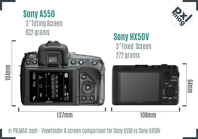Sony A550 vs Sony HX50V Screen and Viewfinder comparison