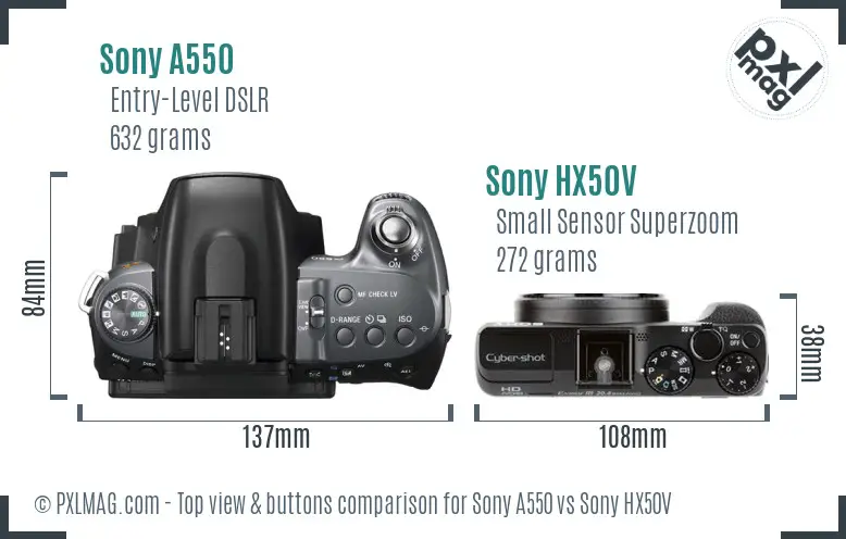 Sony A550 vs Sony HX50V top view buttons comparison
