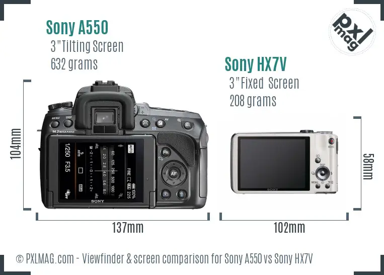 Sony A550 vs Sony HX7V Screen and Viewfinder comparison
