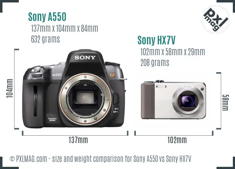 Sony A550 vs Sony HX7V size comparison