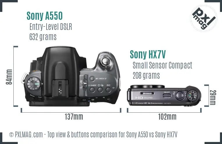 Sony A550 vs Sony HX7V top view buttons comparison