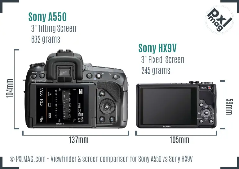 Sony A550 vs Sony HX9V Screen and Viewfinder comparison