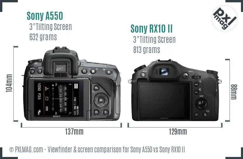 Sony A550 vs Sony RX10 II Screen and Viewfinder comparison