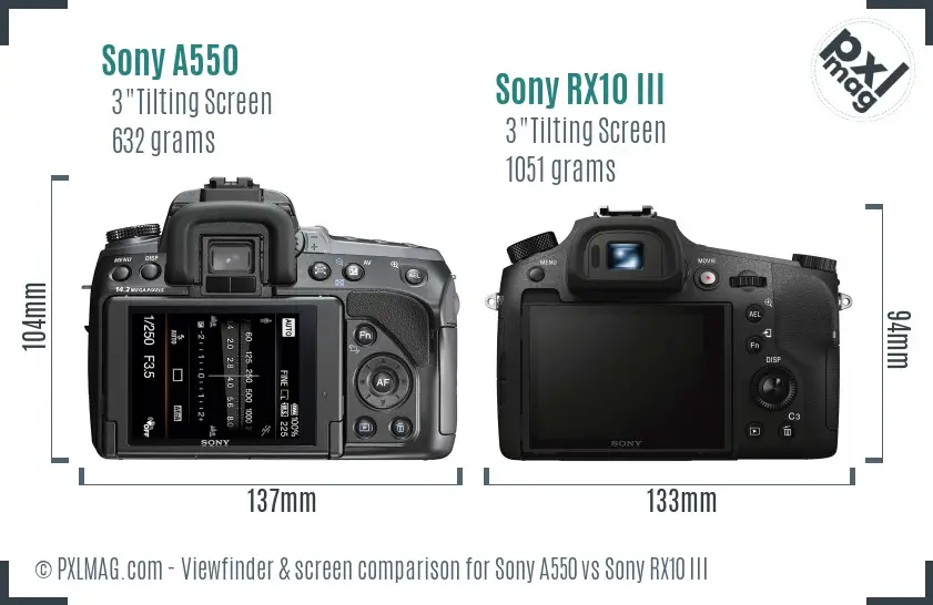 Sony A550 vs Sony RX10 III Screen and Viewfinder comparison