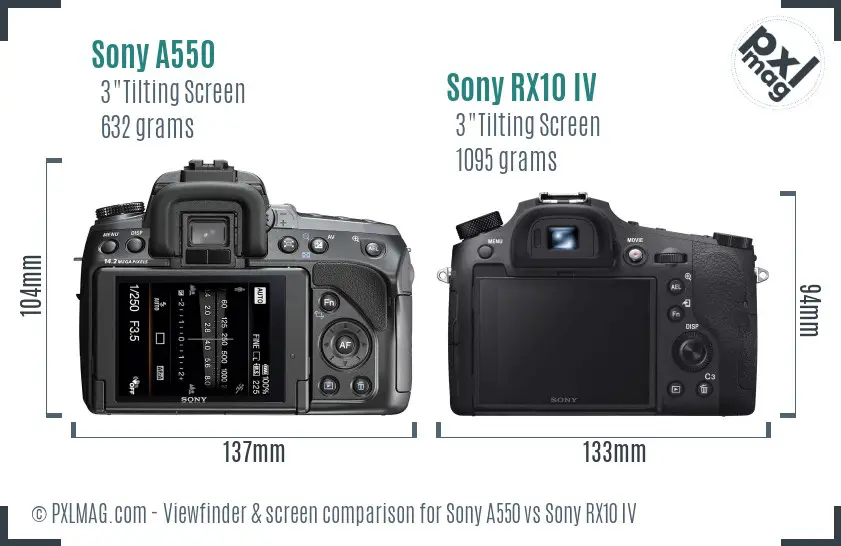Sony A550 vs Sony RX10 IV Screen and Viewfinder comparison