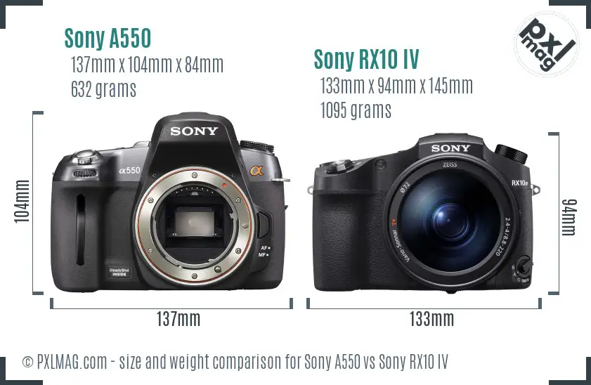 Sony A550 vs Sony RX10 IV size comparison