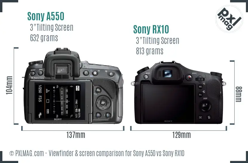 Sony A550 vs Sony RX10 Screen and Viewfinder comparison