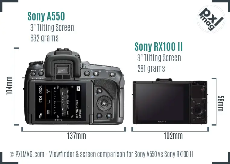 Sony A550 vs Sony RX100 II Screen and Viewfinder comparison