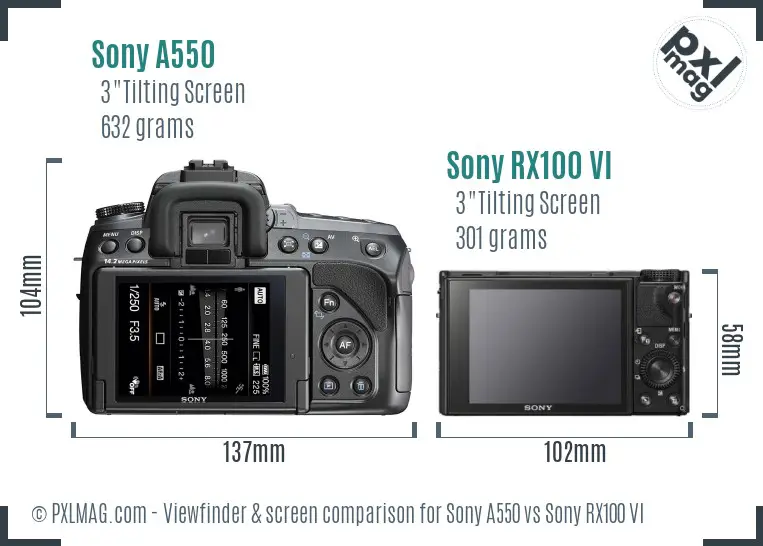 Sony A550 vs Sony RX100 VI Screen and Viewfinder comparison
