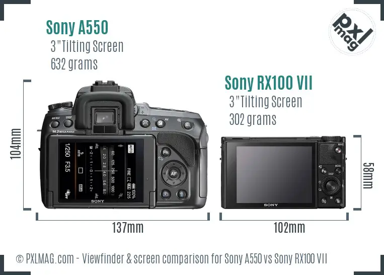 Sony A550 vs Sony RX100 VII Screen and Viewfinder comparison
