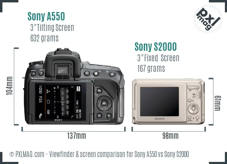 Sony A550 vs Sony S2000 Screen and Viewfinder comparison