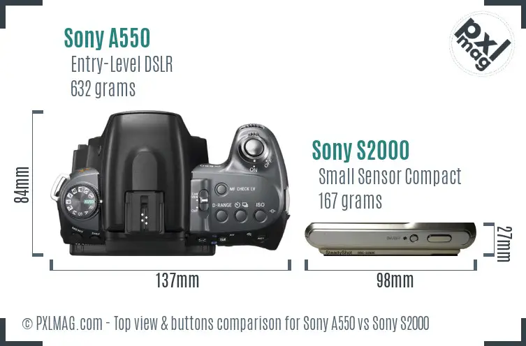 Sony A550 vs Sony S2000 top view buttons comparison