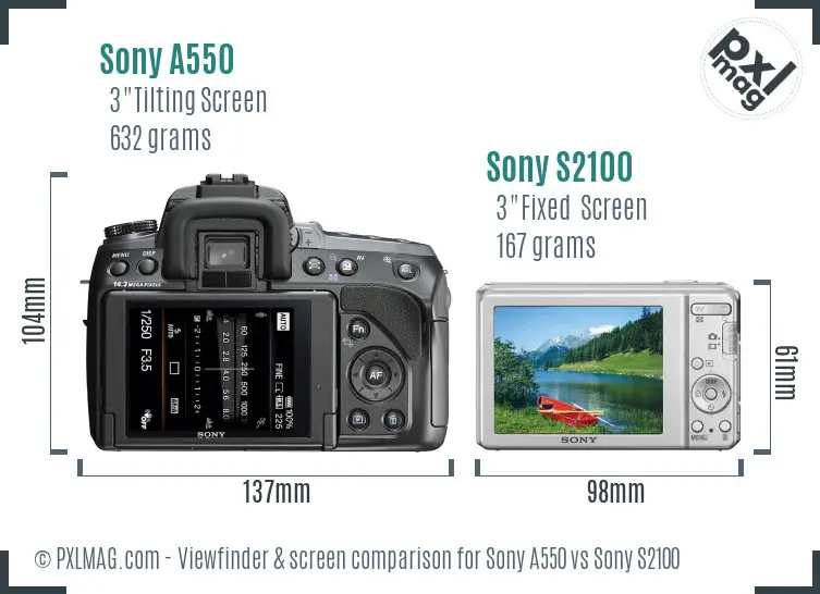 Sony A550 vs Sony S2100 Screen and Viewfinder comparison