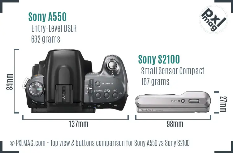 Sony A550 vs Sony S2100 top view buttons comparison
