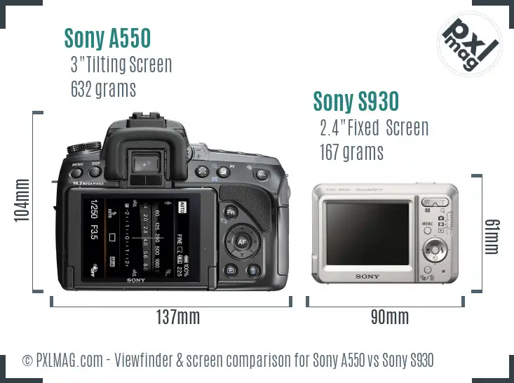 Sony A550 vs Sony S930 Screen and Viewfinder comparison