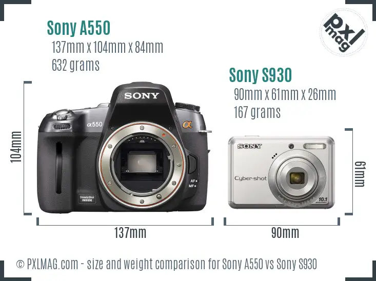 Sony A550 vs Sony S930 size comparison
