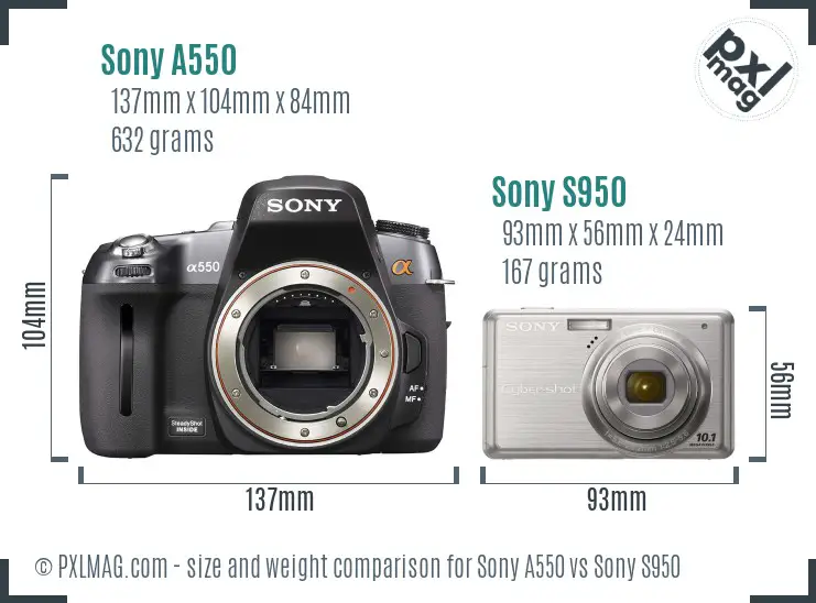 Sony A550 vs Sony S950 size comparison