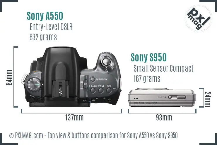 Sony A550 vs Sony S950 top view buttons comparison
