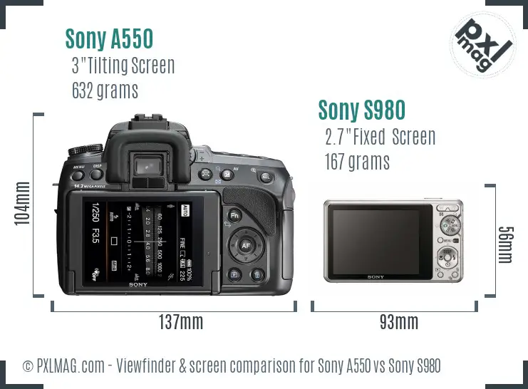 Sony A550 vs Sony S980 Screen and Viewfinder comparison