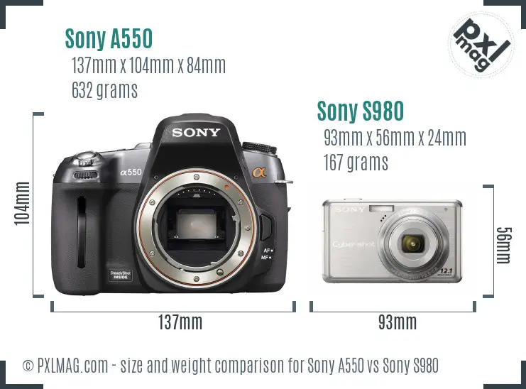 Sony A550 vs Sony S980 size comparison