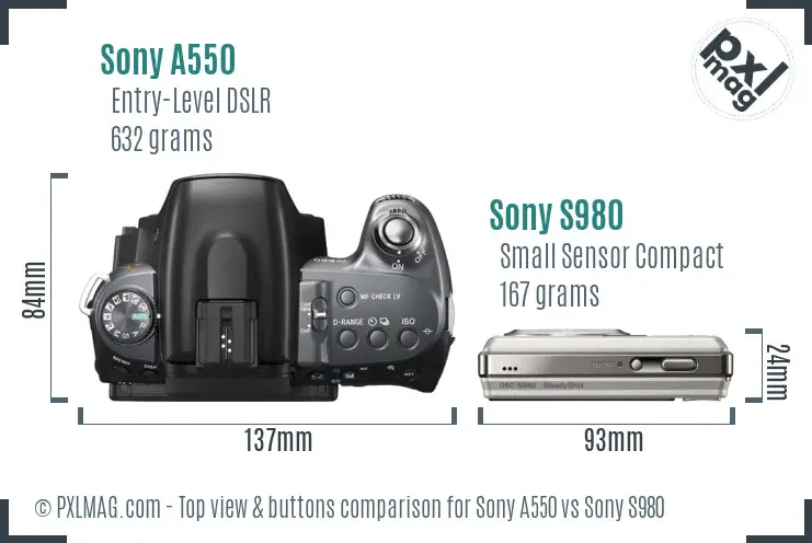 Sony A550 vs Sony S980 top view buttons comparison