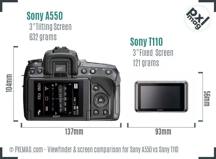 Sony A550 vs Sony T110 Screen and Viewfinder comparison