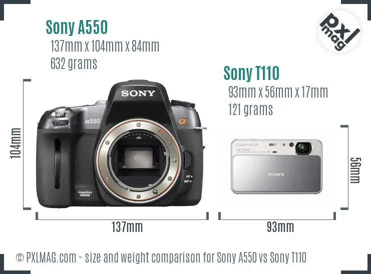 Sony A550 vs Sony T110 size comparison