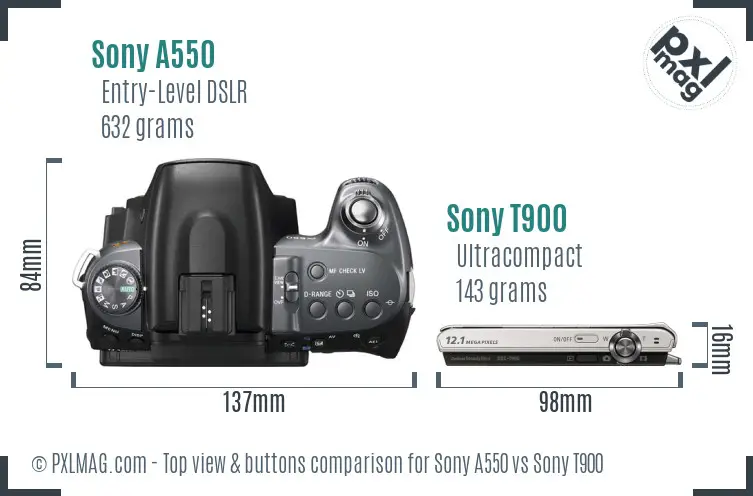 Sony A550 vs Sony T900 top view buttons comparison