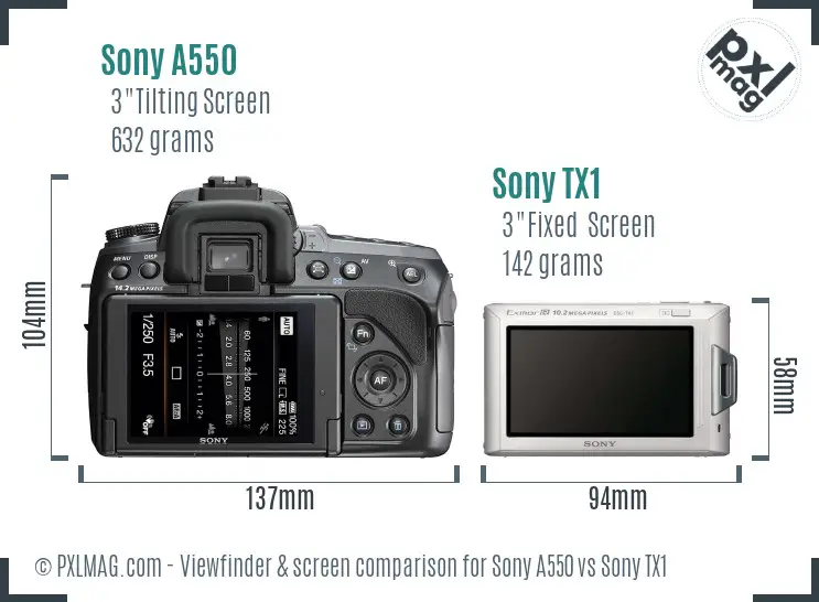 Sony A550 vs Sony TX1 Screen and Viewfinder comparison