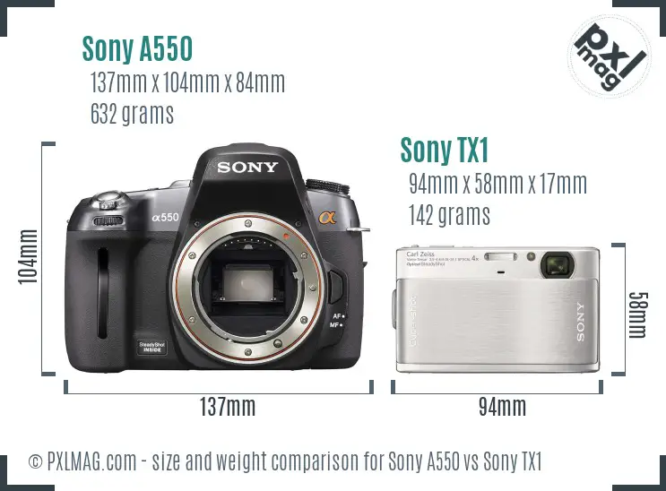 Sony A550 vs Sony TX1 size comparison