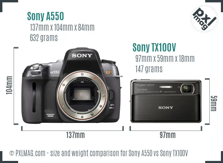 Sony A550 vs Sony TX100V size comparison