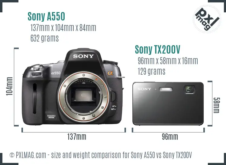 Sony A550 vs Sony TX200V size comparison