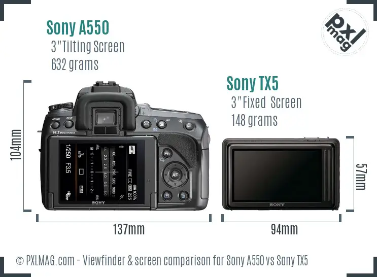 Sony A550 vs Sony TX5 Screen and Viewfinder comparison